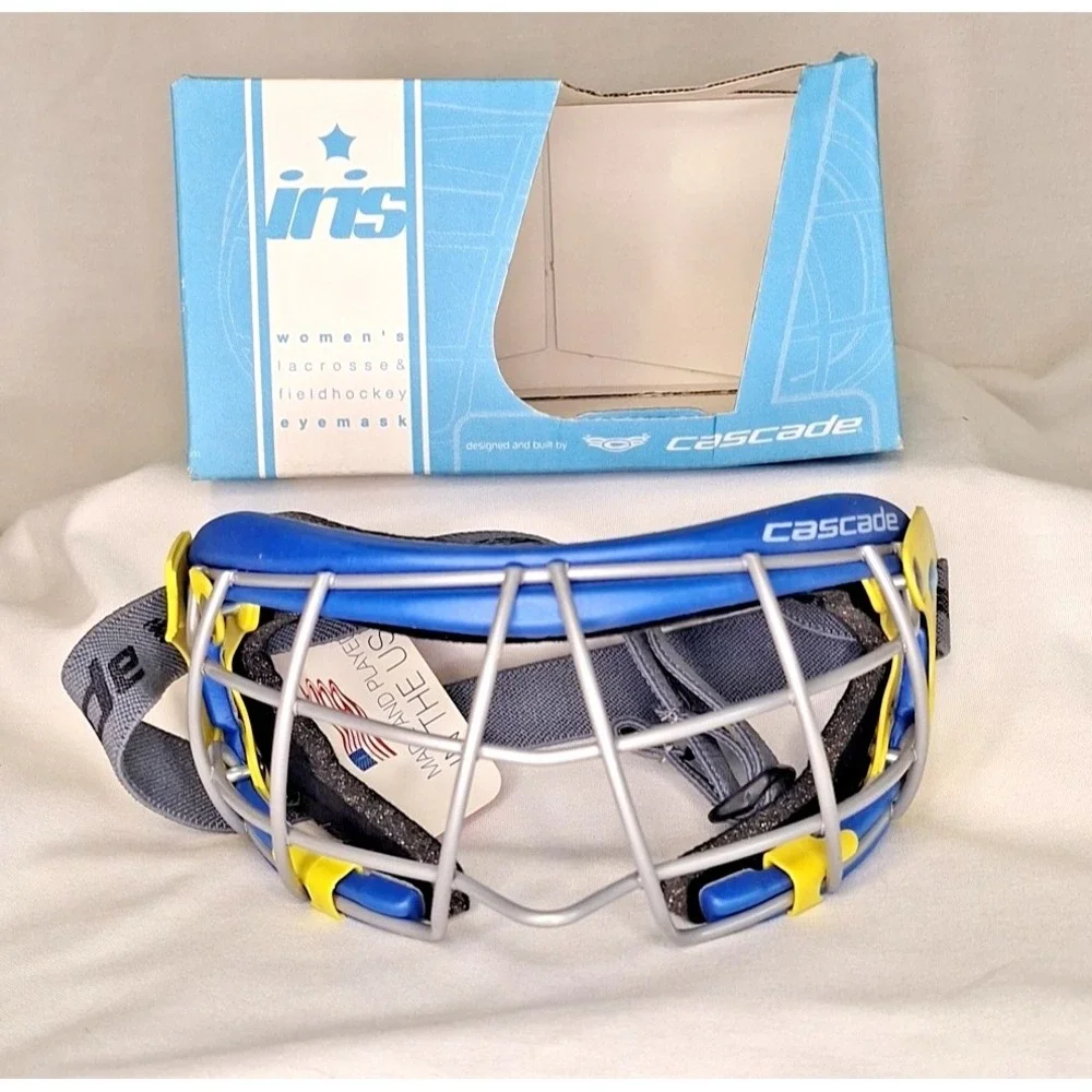 New Cascade Iris Adult Lacrosse Face Mask Adjustable Straps Goggles Blue Yellow